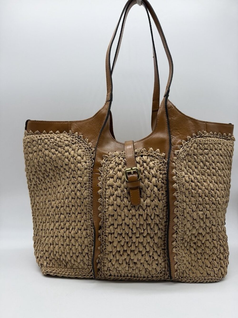 PATRICIA NASH Santorini woven straw & leather trim women's medium tote -Natural - Picture 6 of 13